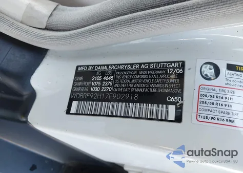 2007 Mercedes-Benz C 280 Luxury 4Matic из США, поврежденный, VIN WDBRF92H17F902918